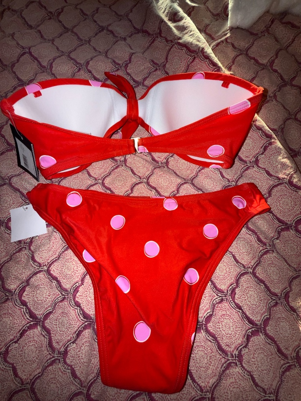 Kate Spade Small S bikini 2 piece swimsuit goji berry polka dot - Picture 4 of 4